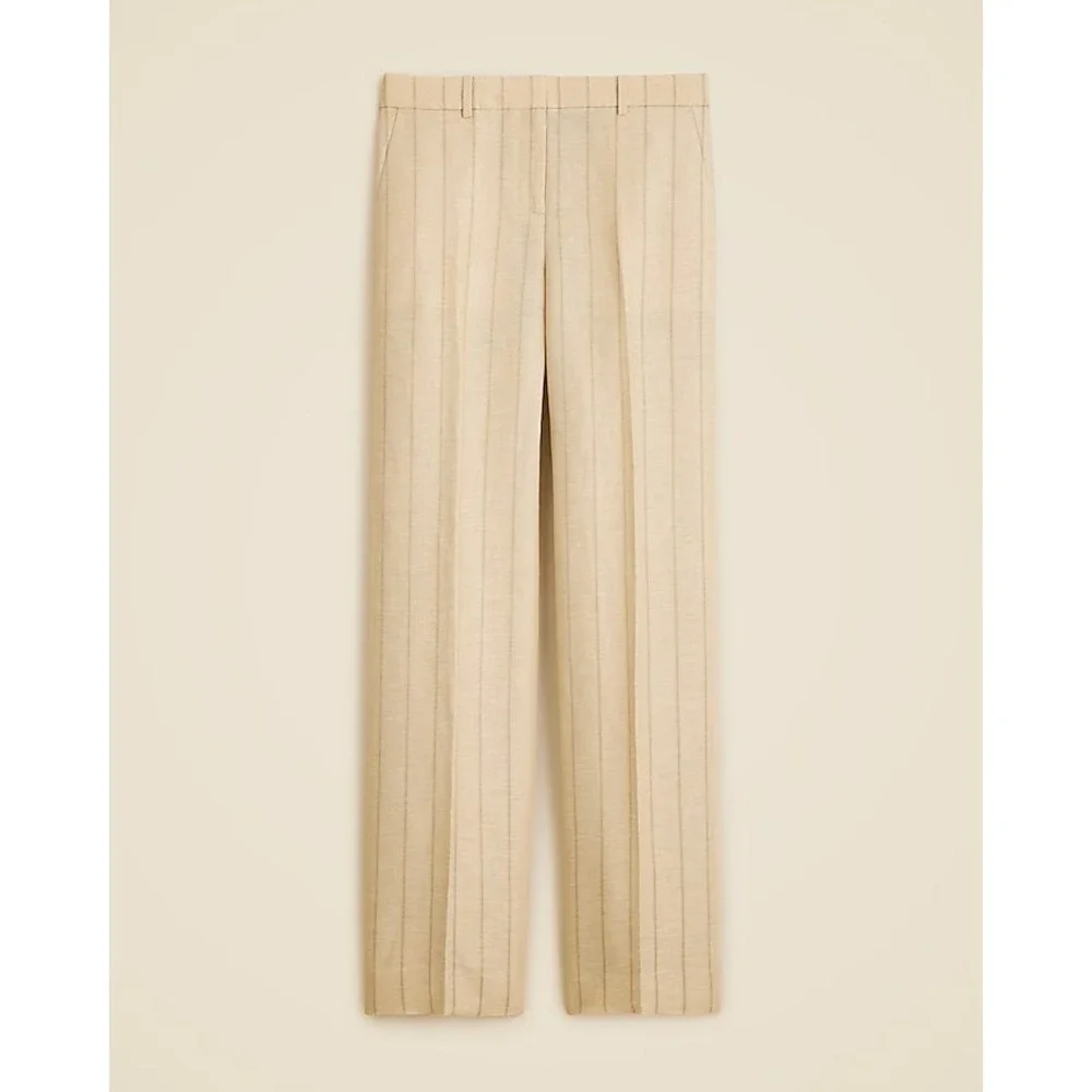 J.Crew Wide-leg‎ trouser in striped linen blend Size 10 Beige Blue Stripe NWT